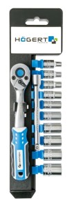 HOGERT ZESTAW NASADEK Z GRZECHOTKĄ 1/4'' 11 ELEMENTÓW