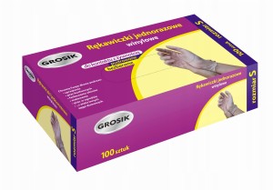 GROSIK RĘKAWICE RĘKAWICZKI WINYLOWE JEDNORAZOWE S