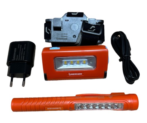 BERNER ZESTAW LATARKA CZOŁOWA + PEN LIGHT + ŁADOWARKA
