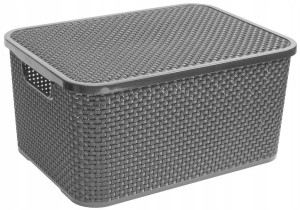BRANQ KOSZYK RATTANOWY Z POKRYWKĄ 10L ANTRACYT 29x20x16 cm
