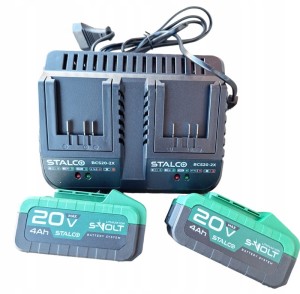 STALCO ŁADOWARKA AKUMULATORÓW BATERII + 2X AKUMULATOR 20 V 4 Ah S-VOLT