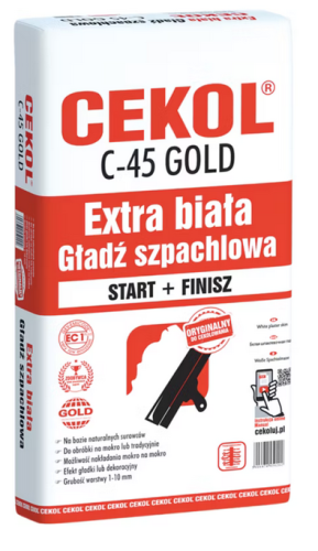 CEKOL C-45 BIAŁA GIPSOWA GŁADŹ SZPACHLOWA GOLD - 20KG
